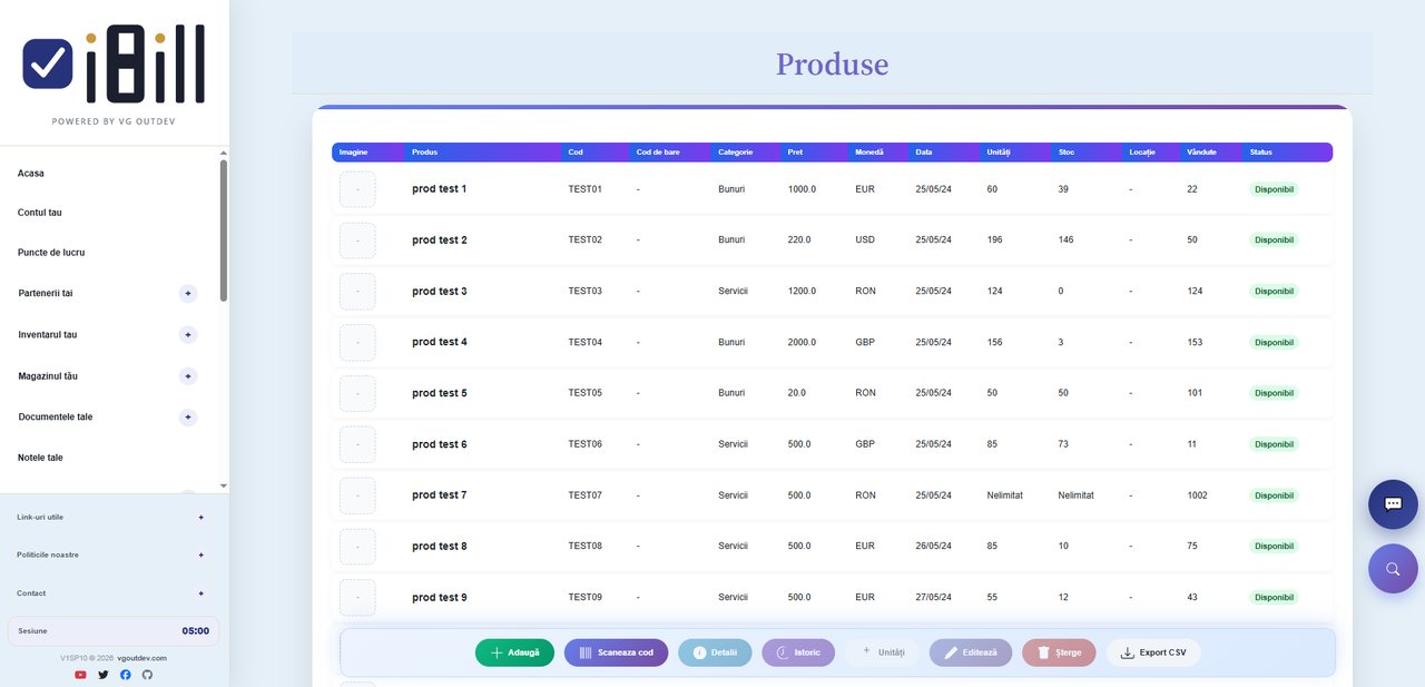 iBill: Products and stock